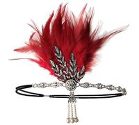 Flapper Headband, 1920s Headpiece for Women with Crystal and Pearl, Vintage Art Deco Hair Accessory for Jazz Age Party, Halloween, Costume Wine Red
