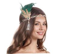 Flapper Headband, 1920s Headpiece for Women with Crystal and Pearl, Vintage Art Deco Hair Accessory for Jazz Age Party, Halloween, Costume Green