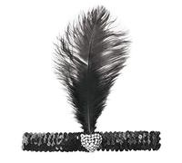 Flapper Headband and Crystal Heart. Black Accessory Fancy Dress