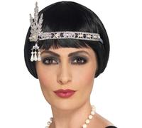Smiffys Flapper Jewel Headband, Silver, 1920's Razzle Fancy Dress, Adult Dress Up Accessories
