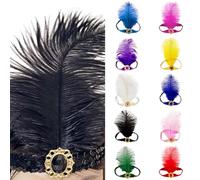Flapper Headband Women's 1920s Flapper Feather Headband Peacock Feather Headband Fashion Vintage Flapper Showgirl Elegant Gatsby Costume Headpiece Cosplay Hair Band (Black, One Size)