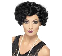 Flapper Wig Black Curly Mafia Great Gatsby Short Ladies Fancy Dress