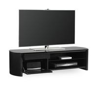 flare large black glass tv stand with black oak wooden frame