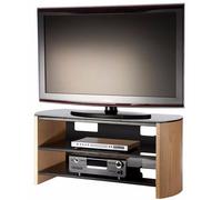 flare large black glass tv stand with light oak wooden base
