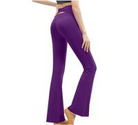 Flare Leggings for Women High Waisted Crossover Bootcut Slim Workout Bootleg Trousers UK Scrunch Bums Leggings Plain No See Through Yoga Pants Dark Purple