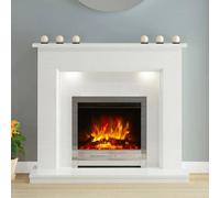 Flare Madalyn Electric Marble Fireplace Suite, 52" White Micro Marble Surround, 2Kw Heater, Flame Effect & Remote Control