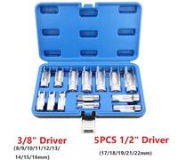 Flare Nut Socket Set 8-22mm Fuel Line Wrench Kit with 3/8 & 1/2in Drive Chrome Vanadium Steel Sockets for Diesel Injection Repair and Automotive Mechanic Tools, 14pcs