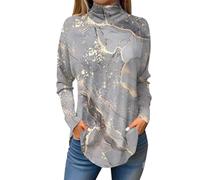Flare Sleeve Top Women's Waist Top High Necked Long Sleeved Shirt Autumn and Winter Casual Printed Clothing Tiger Print Tops for Women (Khaki, XXL)