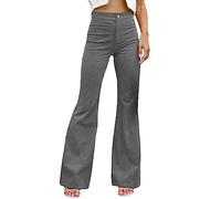 Flared Corduroy Trousers Women Bootcut Pants Vintage Solid Color Flare Pants Bootleg Cord Pants Comfort Stretch High Waist Wide Legs Trousers Casual Long Bell Bottom Trousers Grey