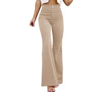 Flared Corduroy Trousers Women Bootcut Pants Vintage Solid Color Flare Pants Bootleg Cord Pants Comfort Stretch High Waist Wide Legs Trousers Casual Long Bell Bottom Trousers