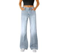 Flared Jeans for Women UK High Waisted Washed Distressed Cotton Blend Denim Trousers Trendy Loose Fit Wide Leg Stretchy Bootcut Pants Baggy Comfort Ladies Jean with Pocket Light Blue