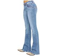 Flared Jeans for Women UK Skinny-Fit High Waist Stretchy Bell Bottom Trousers Denim Plus Size Solid Color Button Fly Straight Leg Flared Trousers Jeans Lounge Work Wear