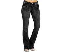 Flared Jeans for Women UK Skinny-Fit High Waist Stretchy Bell Bottom Trousers Denim Plus Size Solid Color Button Fly Straight Leg Flared Trousers Jeans Lounge Work Wear