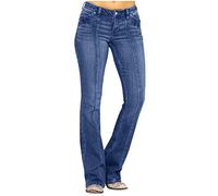 Flared Jeans for Women UK Skinny-Fit High Waist Stretchy Bell Bottom Trousers Denim Plus Size Solid Color Button Fly Straight Leg Flared Trousers Jeans Lounge Work Wear