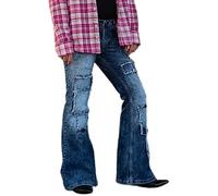 Flared Jeans Men Mens Retro Bell Bottom Jeans Flared Wide Leg Denim Pants High Waist Patchwork Style Light Blue X-Large