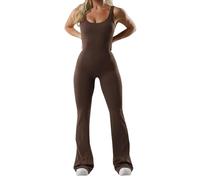 Flared Jumpsuit for Women Unitards| Backless Bodycon One Piece Sleeveless Sexy Yoga Unitards U Neck Jumpsuits Tank Tops Playsuits Fitness Removable Padded Playsuit Hollow Racerback Gym Romper Brown