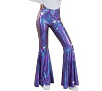 Flared Leggings Women Sparkle Flared Trousers Women Disco Outfit 70s 80s Prom Elastic High Waist Wide Leg Trousers Bootcut Bootleg Trouser Bell-Bottomed Stretchy Pants Evening Party Pants Retro Pant