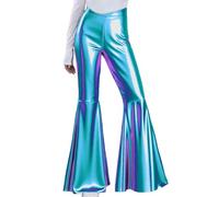 Flared Leggings Women Sparkle Flared Trousers Women Disco Outfit 70s 80s Prom Elastic High Waist Wide Leg Trousers Bootcut Bootleg Trouser Bell-Bottomed Stretchy Pants Evening Party Pants Retro Pant