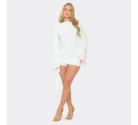 Flared Sleeve Detail Slash Neck Open Back Playsuit In White, Women's Size UK 8