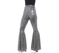 Ladies 1960s 1970s Flares Adult Disco Flared Trousers Hippie Fancy Dress Silver