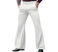 Flared Trousers Men 70S Disco Bell Bottom Pants Retro Dress Up Flare Solid Color Chino Pants Vintage Slim Fit Stretch Dance Trouser Groovy Fancy Sweatpants Wide Leg Everyday Casual Wear White