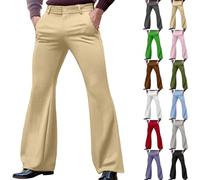 Flared Trousers Men 70S Disco Bell Bottom Pants Retro Dress Up Flare Solid Color Chino Pants Vintage Slim Fit Stretch Dance Trouser Groovy Fancy Sweatpants Wide Leg Everyday Casual Wear Black