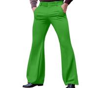 Flared Trousers Men 70S Disco Bell Bottom Pants Retro Dress Up Flare Solid Color Chino Pants Vintage Slim Fit Stretch Dance Trouser Groovy Fancy Sweatpants Wide Leg Everyday Casual Wear Green