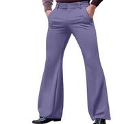 Flared Trousers Men 70S Disco Bell Bottom Pants Retro Dress Up Flare Solid Color Chino Pants Vintage Slim Fit Stretch Dance Trouser Groovy Fancy Sweatpants Wide Leg Everyday Casual Wear Purple
