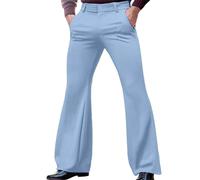 Flared Trousers Men 70S Disco Bell Bottom Pants Retro Dress Up Flare Solid Color Chino Pants Vintage Slim Fit Stretch Dance Trouser Groovy Fancy Sweatpants Wide Leg Everyday Casual Wear Blue