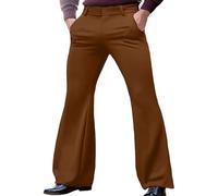 Flared Trousers Men 70S Disco Bell Bottom Pants Retro Dress Up Flare Solid Color Chino Pants Vintage Slim Fit Stretch Dance Trouser Groovy Fancy Sweatpants Wide Leg Everyday Casual Wear Coffee
