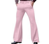 Flared Trousers Men 70S Disco Bell Bottom Pants Retro Dress Up Flare Solid Color Chino Pants Vintage Slim Fit Stretch Dance Trouser Groovy Fancy Sweatpants Wide Leg Everyday Casual Wear Pink