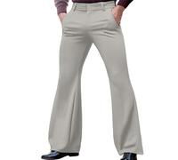 Flared Trousers Men 70S Disco Bell Bottom Pants Retro Dress Up Flare Solid Color Chino Pants Vintage Slim Fit Stretch Dance Trouser Groovy Fancy Sweatpants Wide Leg Everyday Casual Wear Grey
