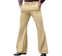 Flared Trousers Men 70S Disco Bell Bottom Pants Retro Dress Up Flare Solid Color Chino Pants Vintage Slim Fit Stretch Dance Trouser Groovy Fancy Sweatpants Wide Leg Everyday Casual Wear Khaki