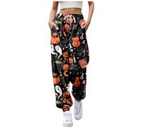 Flared Trousers Women Tailored Women, Wide Leg Yoga Steampunk High Waisted with Pumpkin Prints Pockets Elastic Waist Gothic Halloween Plus Size Loose-Fitting Trouser for Jogging Sport Work