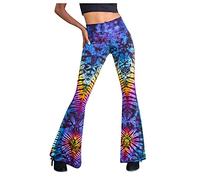 Flared Trousers Women's Colourful Hippie Trousers Batik Trousers 90s Yoga Trousers Stretch Summer Trousers High Waist Fabric Trousers Bootcut Jazz Pants Festive Women's Trousers Push Up Outdoor