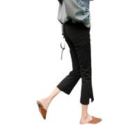 Flared Wide Leg Trousers Slit Flared Pants For Women In Summer Thin Ice Silk Eight-Point Small Black Casual Flared Pants 2Xl Black