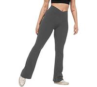 Flared Yoga Pants for Women UK High Waist Butt Lifting Tummy Control Leggings Solid Colour Stretchy Soft Silky Gym Workout Flared Trousers with Pockets Dark Grey