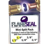 FlareSeal Model MSP-0408 Leak Free SAE Flare Connections - Refrigerant Leaks Refrigeration, HVAC, Ductless, Schrader Valve or Mini Split Applications (1/4", Mini Split Pack - (2) 1/4" and (2) 1/2")