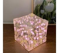 Flarion Finished Tulip Square Mirror Night Light Mirror and Decorative Light 2-in-1 Infinite Mirror Effect Girl Bedroom Tabletop Decoration Girl Gift (Purple)