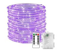 Flarion LED Rope String Lights Battery Operated Tube Fairy Light with Remote Control Timer 8Modes,Waterproof Rope Pipe Light Christmas Decor for Garden Wedding Party Tent (Purple, 10m 100LED)