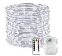 Flarion LED Rope String Lights Battery Operated Tube Fairy Light with Remote Control Timer 8Modes,Waterproof Rope Pipe Light Christmas Decor for Garden Wedding Party Tent (White, 10m 100LED)