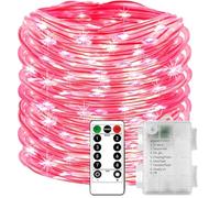 Flarion LED Rope String Lights Battery Operated Tube Fairy Light with Remote Control Timer 8Modes,Waterproof Rope Pipe Light Christmas Decor for Garden Wedding Party Tent (Red, 10m 100LED)