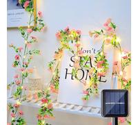 Flarion Solar Light Outdoor Garden Decor Daisy Ivy Vines Lights Artificial Flower String Lights Waterproof Fairy Lights Garland Solar Landscape Lighting for Wedding Party Table (Pink, 10m 100LED)