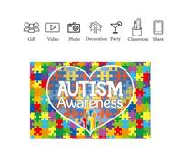 Flaroey 180x115cm Photography Background Fabric World Autism Day Banner Background Puzzle Scene Setting Background Fabric Easy Install
