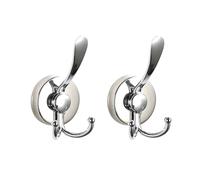 Flaroey 2pcs Stainless Steel Sucker Double Hook Punch-Free Powerful Sucker Hook Reusable Rust-Proof Clothes Hook Silver