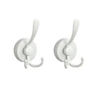 Flaroey 2pcs Stainless Steel Sucker Double Hook Punch-Free Powerful Sucker Hook Reusable Rust-Proof Clothes Hook White