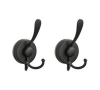 Flaroey 2pcs Stainless Steel Sucker Double Hook Punch-Free Powerful Sucker Hook Reusable Rust-Proof Clothes Hook Black