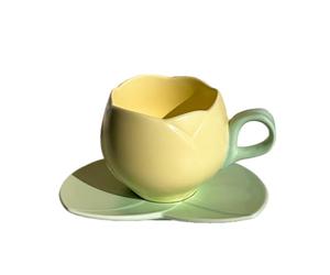 Flaroey 300ml Flower Shaped Ceramic Coffee Tulip Cup Teacup Saucer Ceramic Drinking Cup Tulip Mug, Easy to Use High Guality B