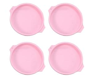 Flaroey 4 Piece Cake Pan Round Cake Layer Set Bakeware Mold for Baking Tool Rainbow Cake and Mousse, Pink, 8Inch