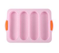 Flaroey 4-Slot French Cake Mold French DIY Small Bread Mold Non-Stick Easy-to-Release Baking Tray Pink